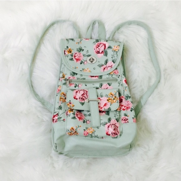 Handbags - Mint Green Floral Chic Backpack!
